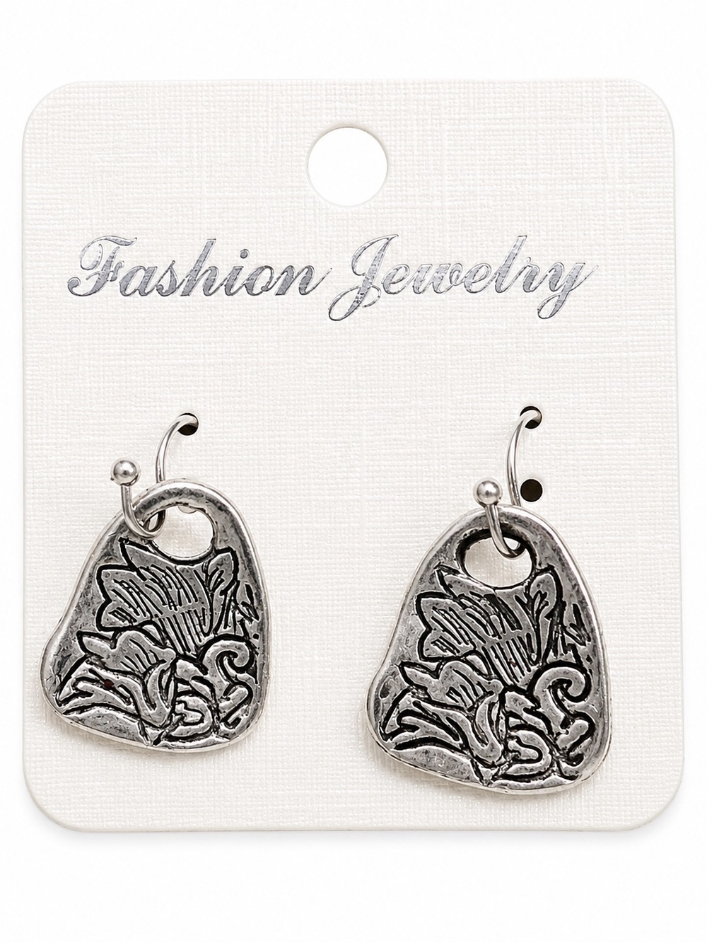 Silver Tone Embossed Floral Dangle Earrings Western Boho NWT